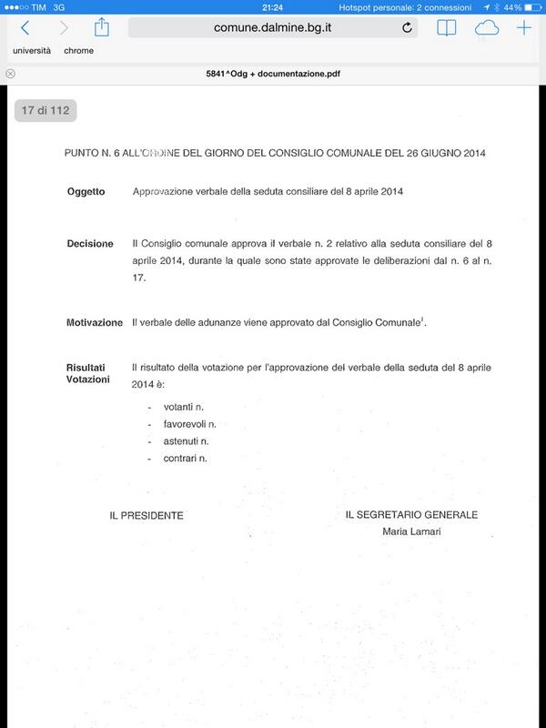 Passiamo al punto 6 : approvazione verbale del CC dell'8 luglio (da pagina 17 http://t.co/nJvZ5VMKSB) #opendalmine http://t.co/eyqviGLJfw